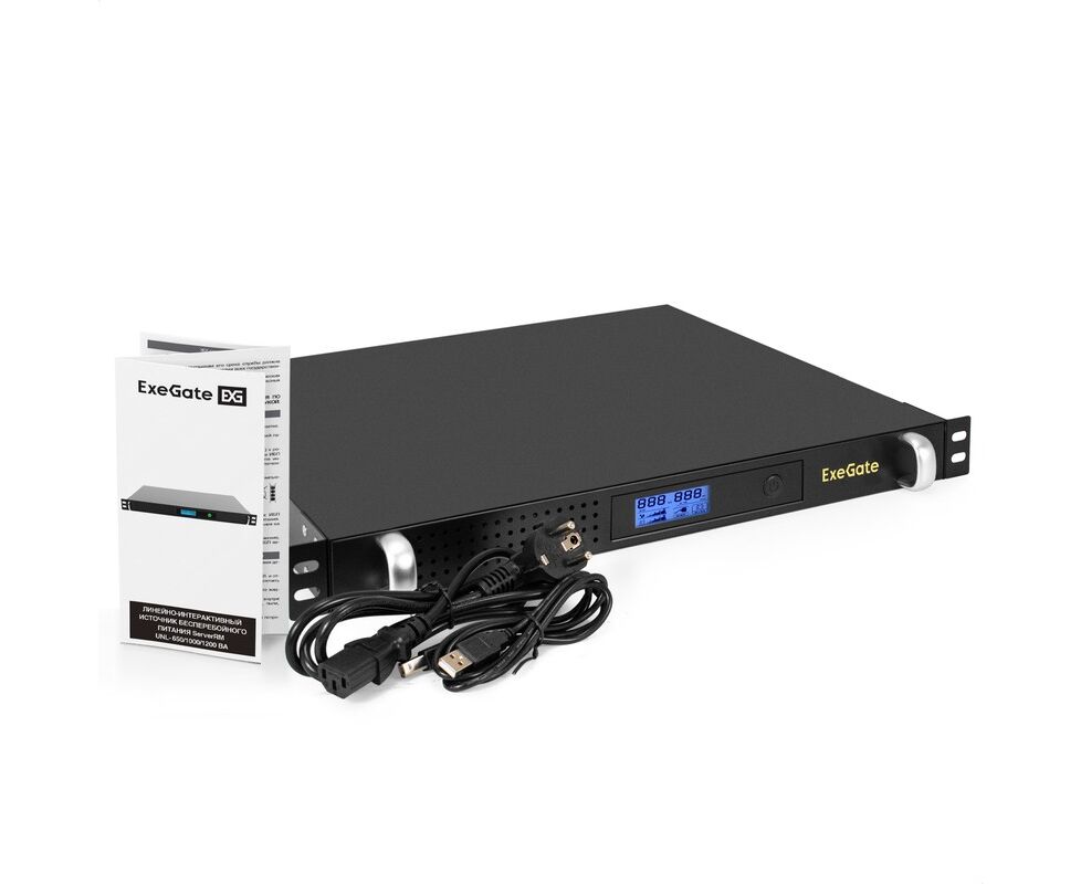 ИБП Exegate EX297834 RUS 1 U Server RM UNL-1000.LCD.AVR.6 C13.RJ.USB.1 U 1000 VA/600 W, LCD, AVR, 6*C13, RJ, USB, 1 U, установка в стойку, Black