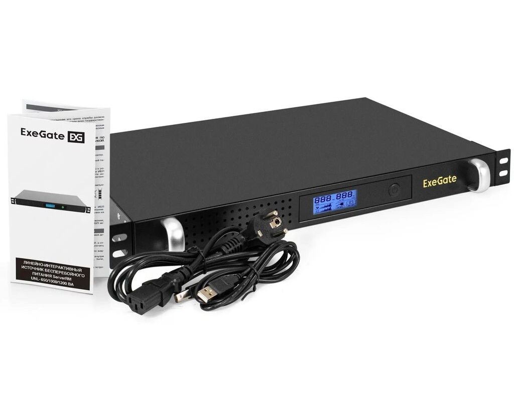 ИБП Exegate 1 U Server RM UNL-650.LCD.AVR.4 C13.RJ.USB.1 U (EX297833 RUS) 650 VA/360 W, LCD, AVR, 4*C13, RJ, USB, 1 U, установка в стойку, Black