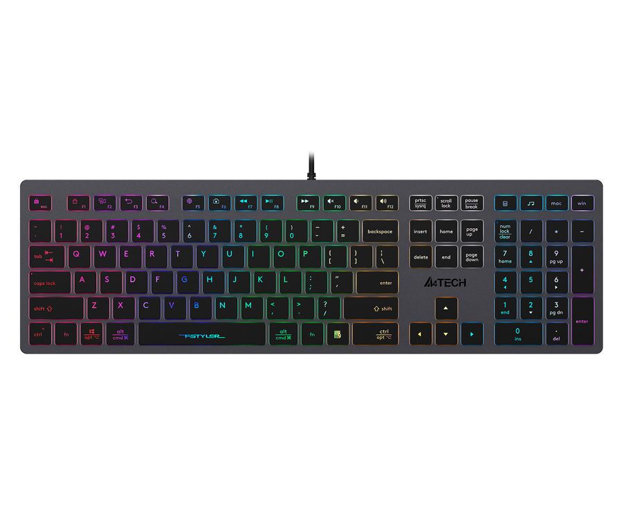 Клавиатура A4 Tech Fstyler FX60 серый USB slim LED (FX60 Grey/Neon)