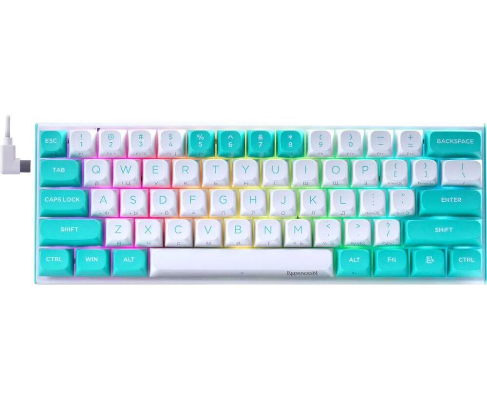 Клавиатура REDRAGON Fidd RU RGB бирюзовый/белый (72187)