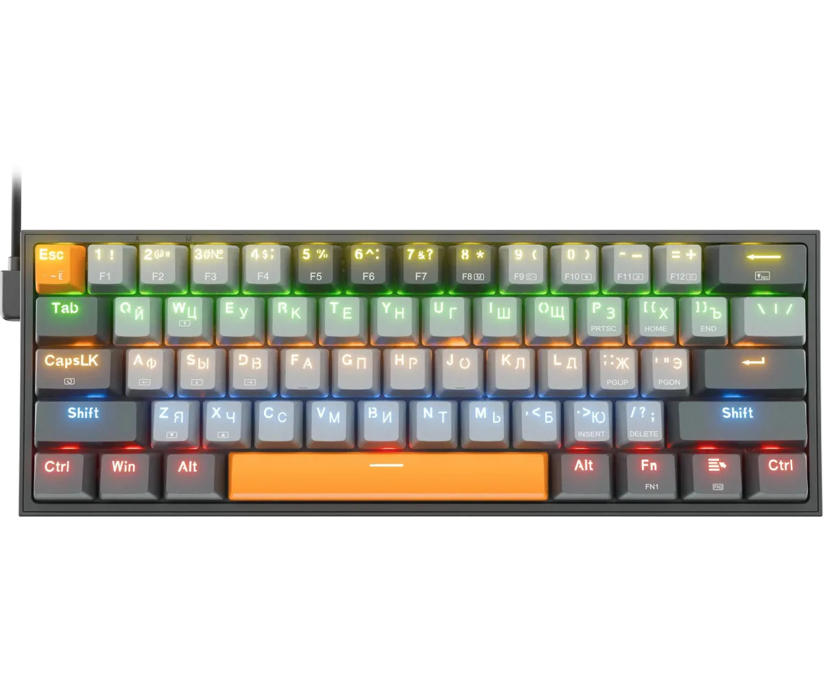 Клавиатура REDRAGON Fizz, Rainbow, сер-оранж (72599)