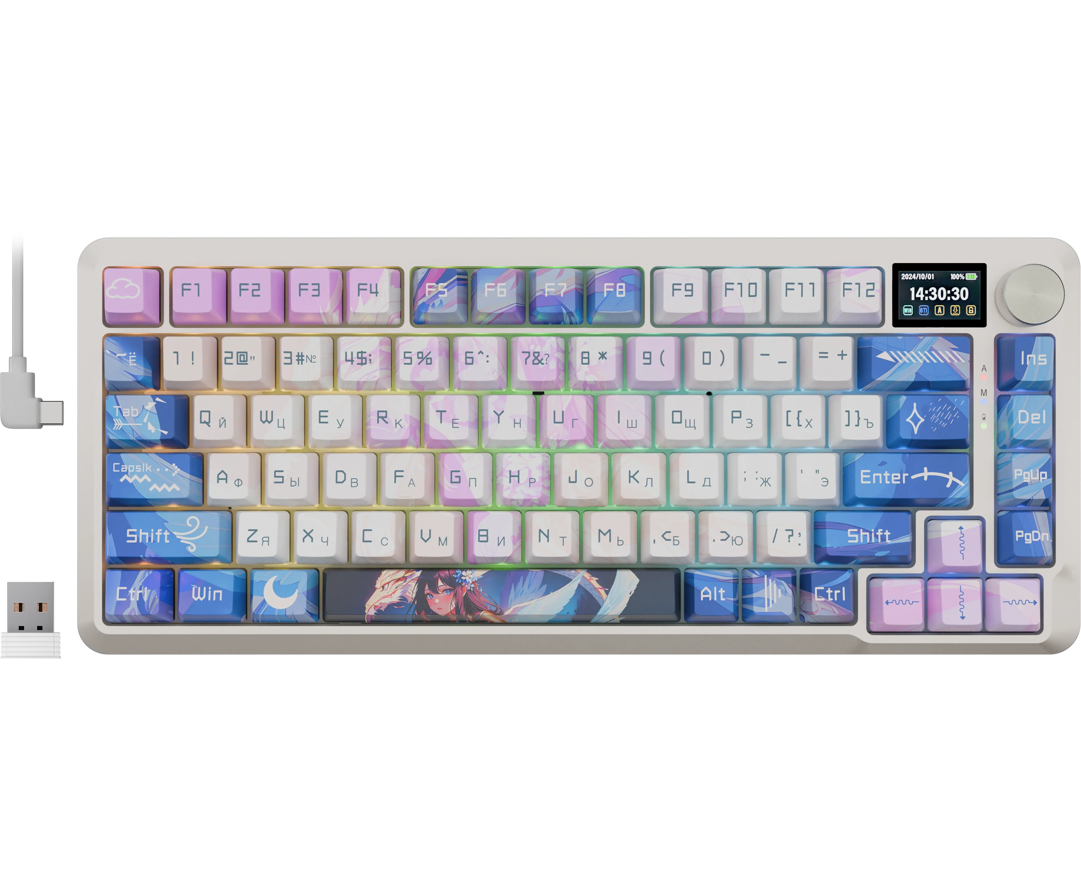 Клавиатура беспроводная REDRAGON Flekact Pro RU, RGB, BT+2.4 G, экран, фиол-аним (72616)