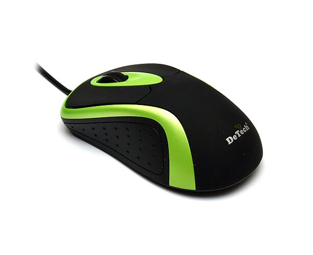 Проводная оптическая Мышь:De Tech DE-5066 G Rubber&Shiny Black& Green