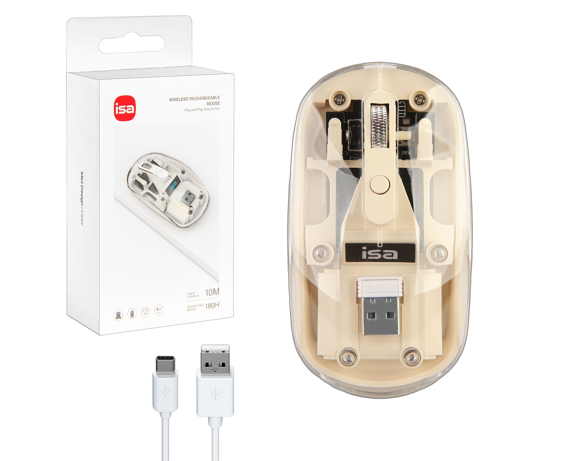 Мышь беспроводная (2.4 G, Bluetooth) WM-8 ISA (Прозрачно-бежевая)