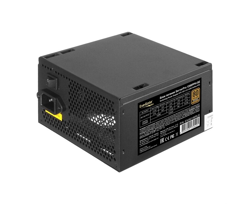 Блок питания Exe Gate Server PRO 80 PLUS® Bronze 1200 PPH-SE EX292196 RUS 1200 W (ATX, for 3 U+ cases, APFC, КПД 89% (80 PLUS Bronze), 12cm fan