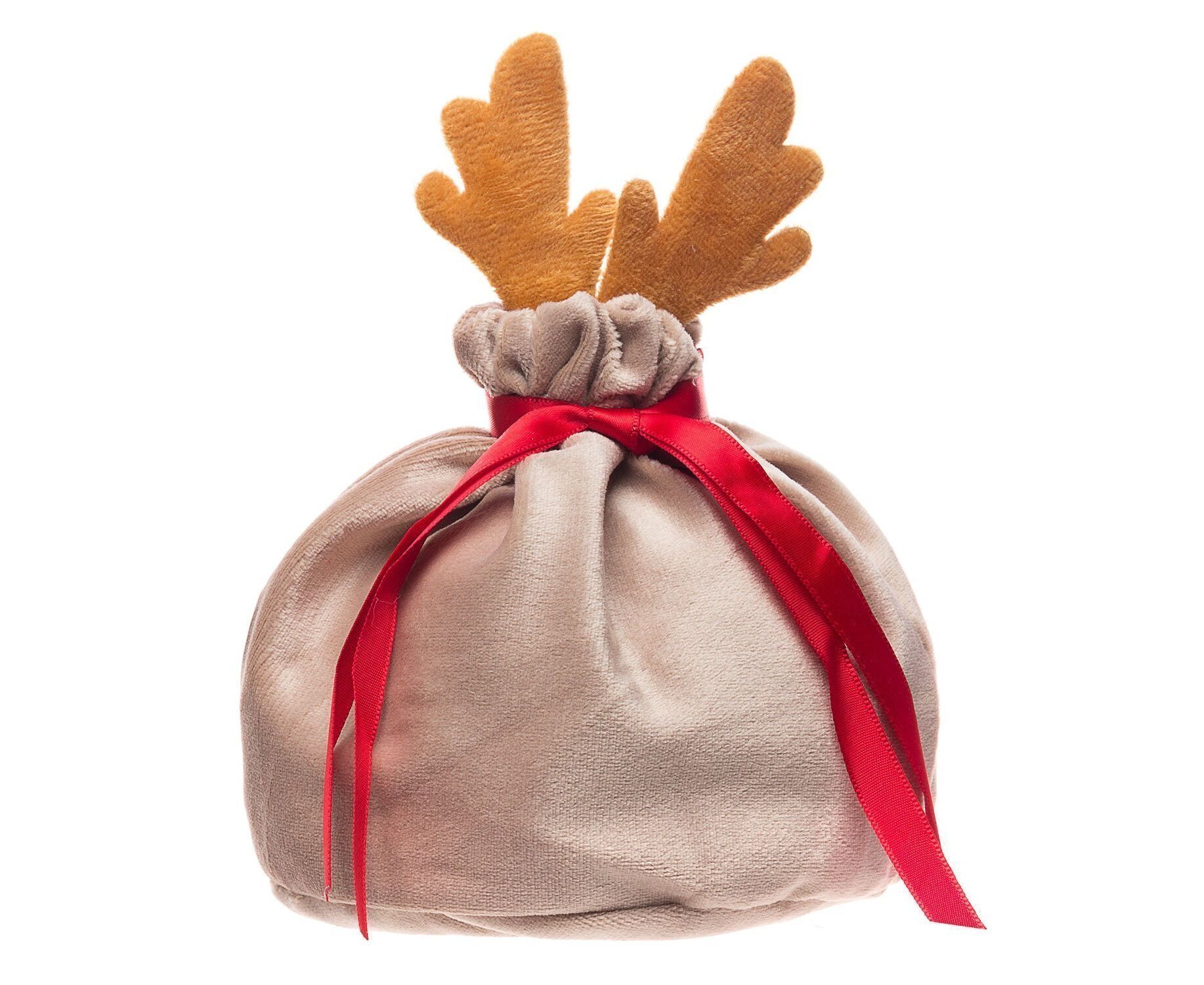 Подарочная упаковка - новогодний мешок с рожками New Year (13x15cm) (beige/brown) (211714)
