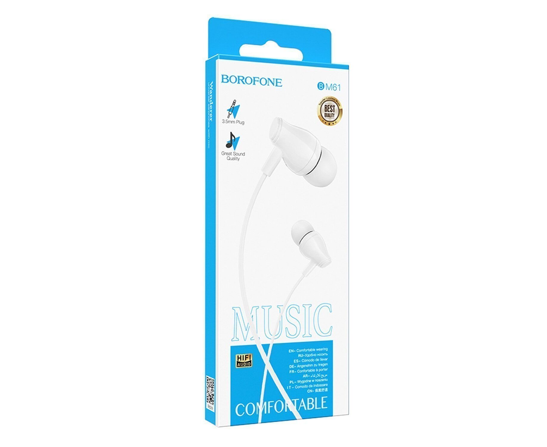 Проводные наушники с микрофоном внутриканальные Borofone BM61 Wanderer, 3.5 Jack (white)