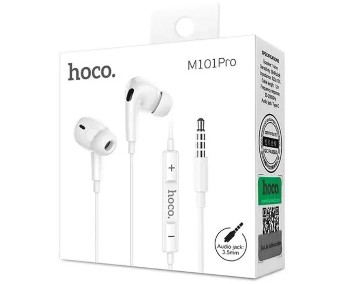 Наушники HOCO M101 Pro Crystal sound wire-controlled earphones with microphone (белый)
