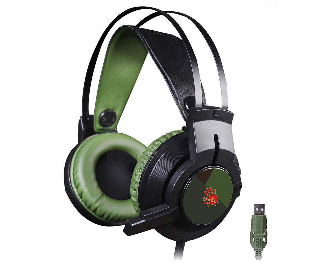Наушники игровые с микрофоном A4 TECH Bloody J450, 1.8м мониторы (черно-зеленый)