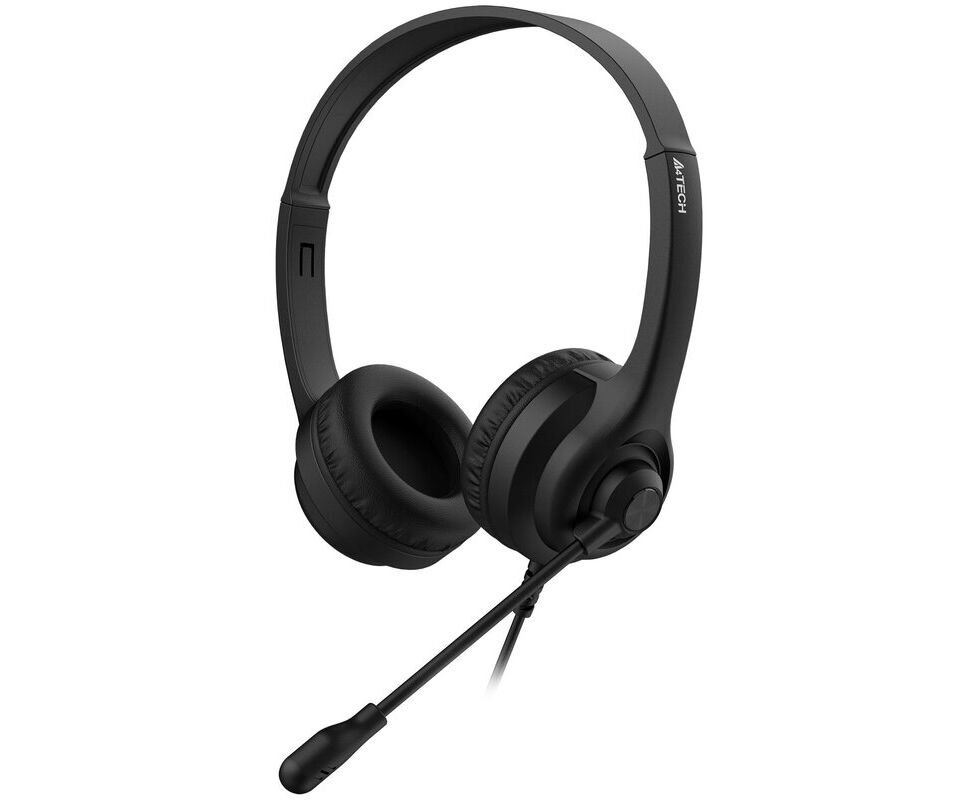 Наушники полноразмерные проводные, с микрофоном A4 TECH HU-8 2м накладные USB оголовье (черный)