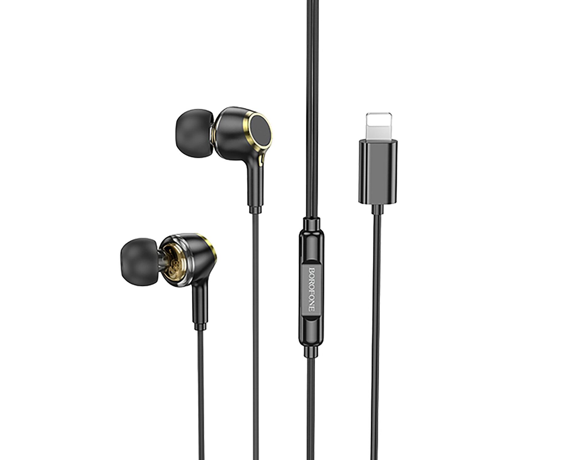 Проводные наушники с микрофоном внутриканальные Borofone BM90 Miller Lightning (black) (234681)