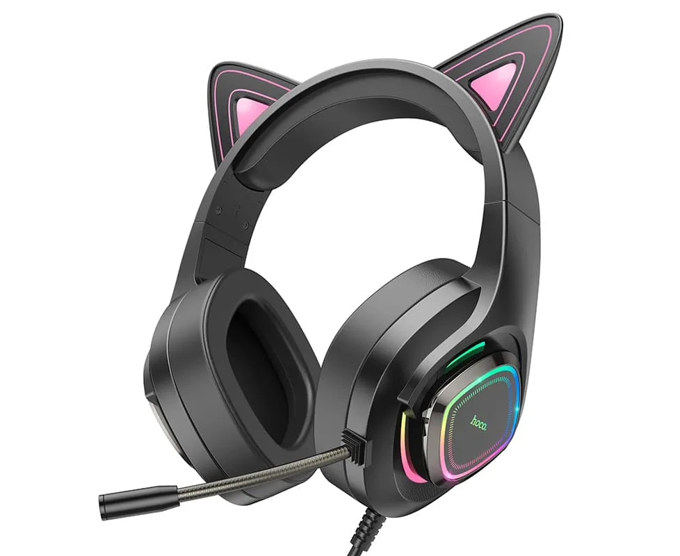 Наушники полноразмерные HOCO W107 Cute cat luminous cat ear, игровые (phantom cat)