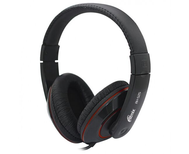 Наушники Ritmix RH-525 Black, мониторный тип, регулируемое оголовье, регулятор громкости, O40 мм, 3.5 mm jack, кабель: 2 м