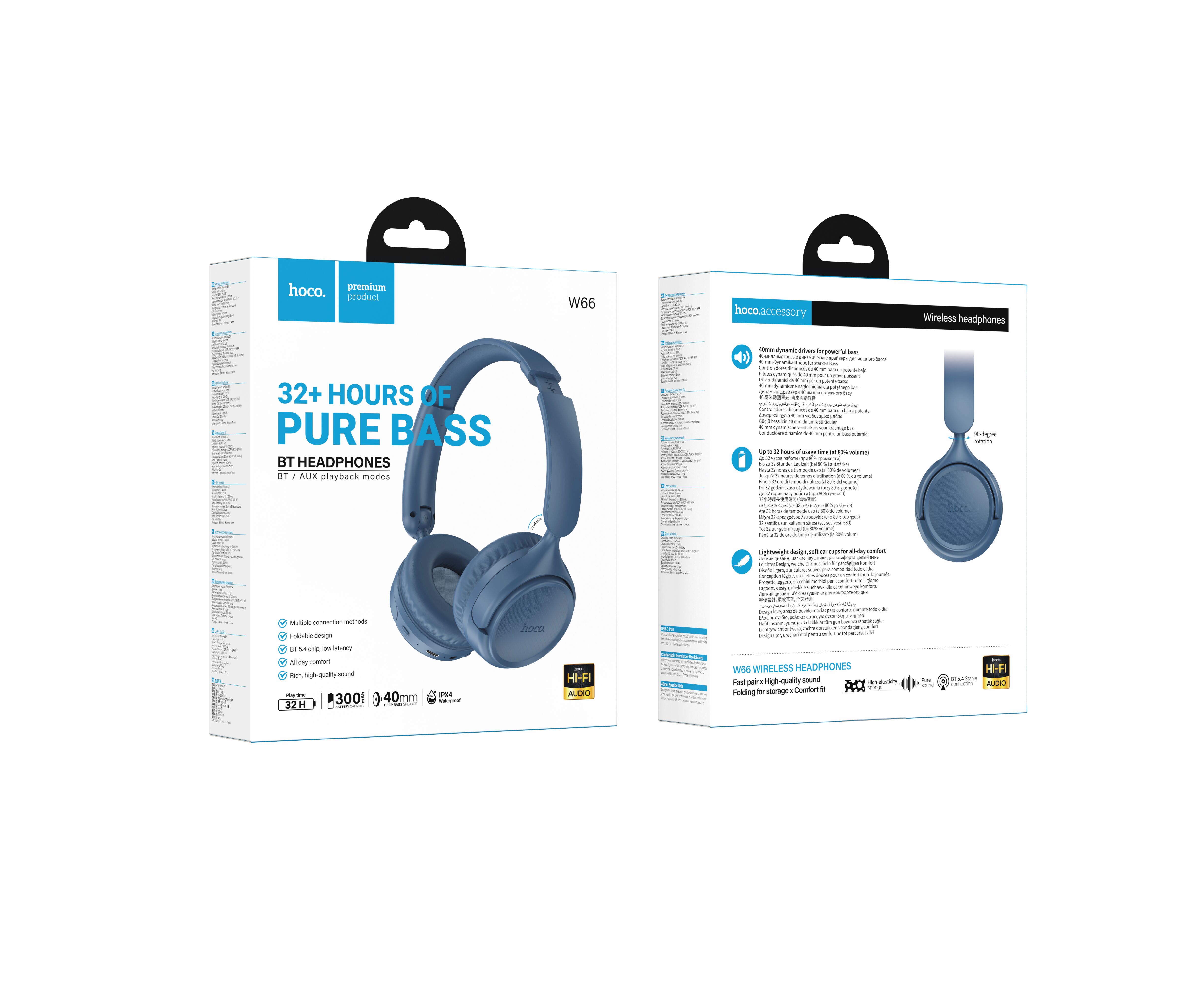 Наушники полноразмерные bluetooth HOCO W66 Wave (голубоый)