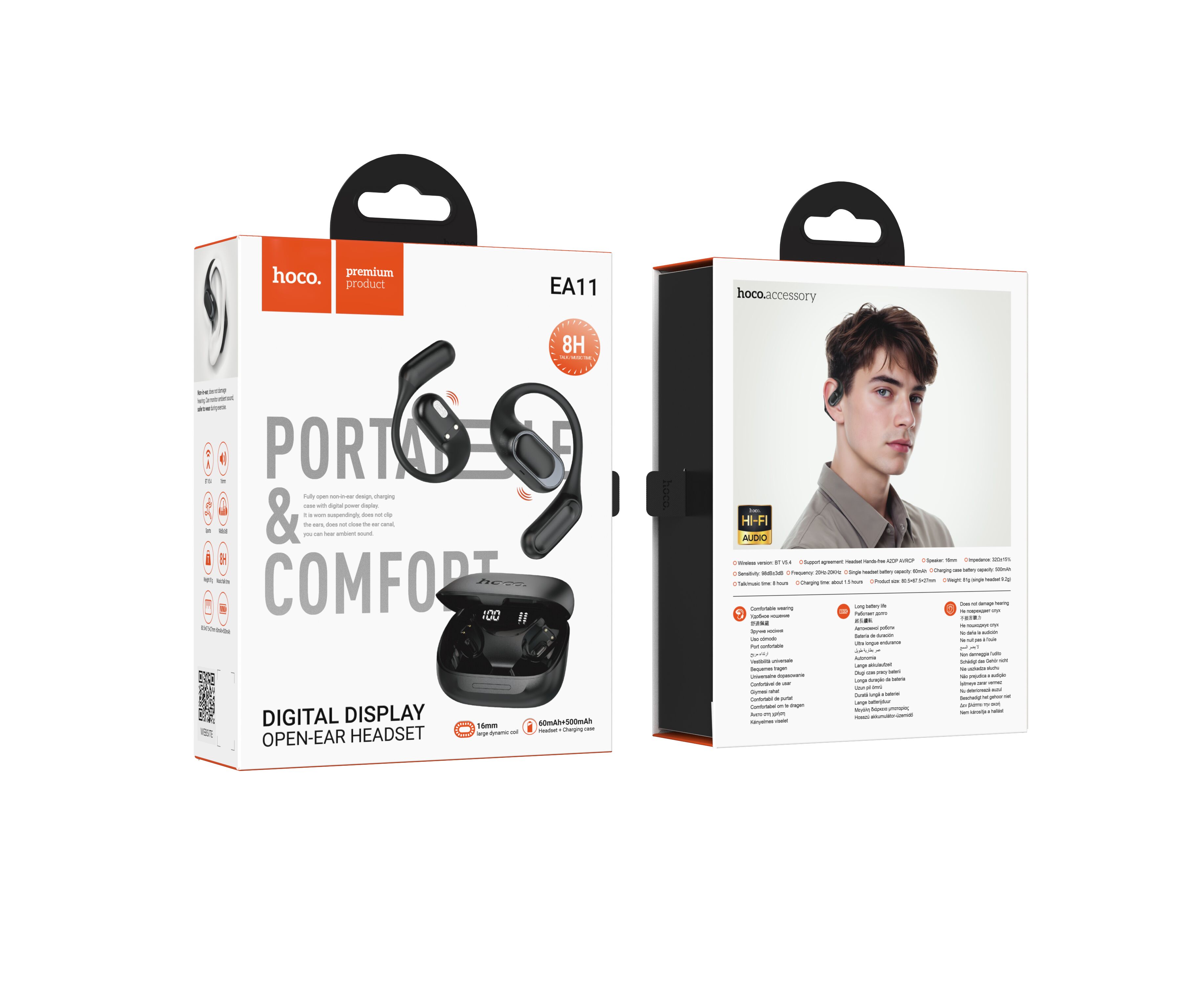 Наушники bluetooth HOCO EA11 Honey open true wireless BT headset (черный)
