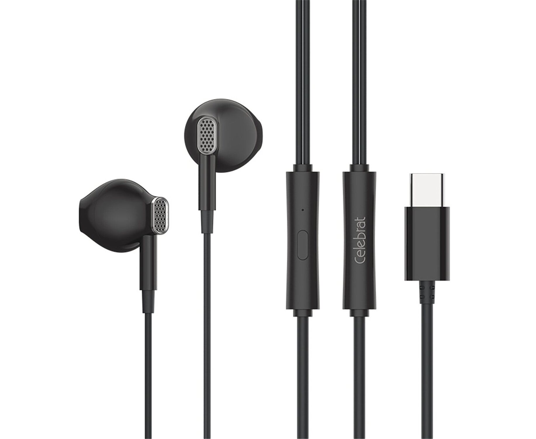 Проводные наушники с микрофоном вкладыши Celebrat D12 Type-C (black) (243928)