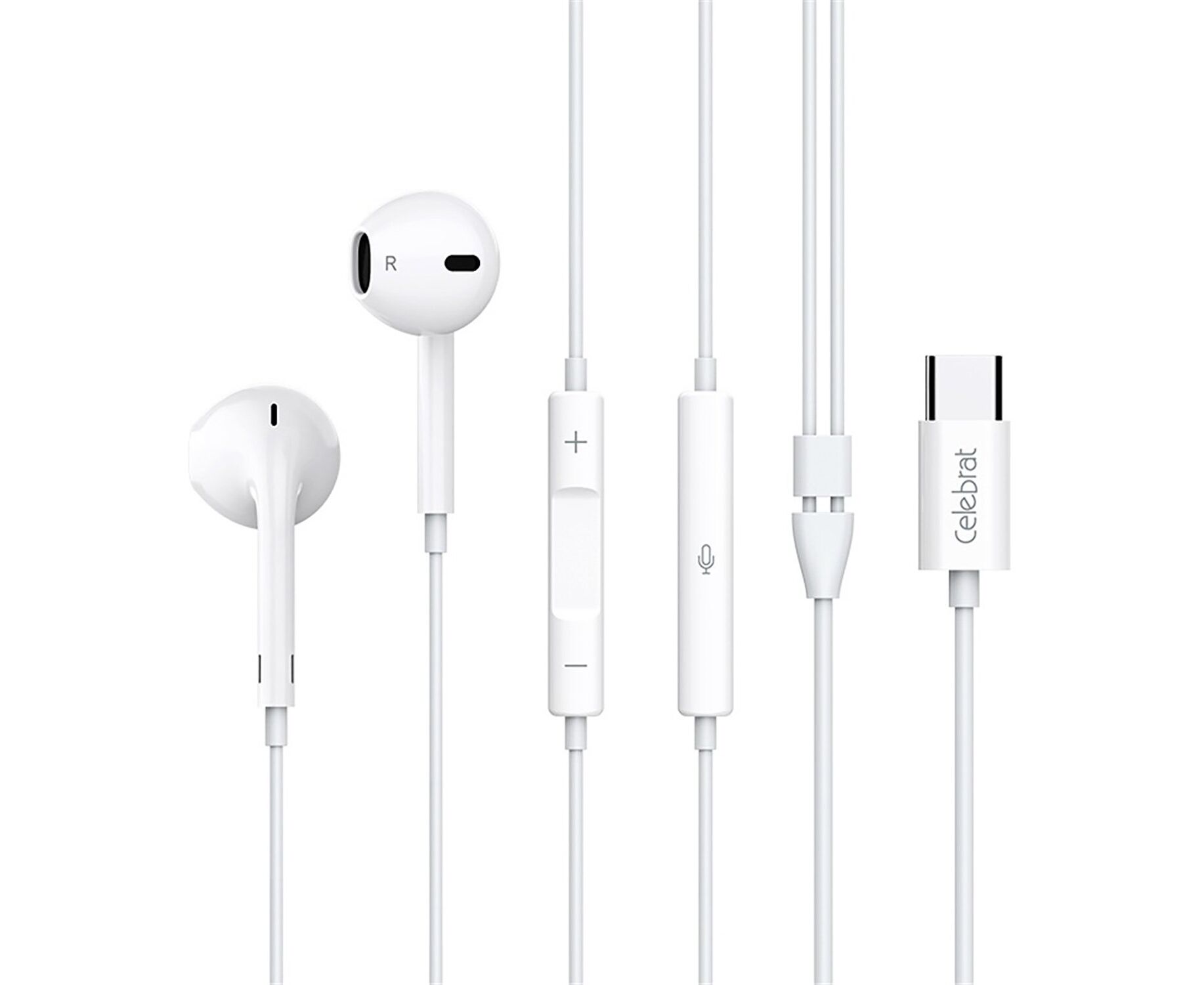 Проводные наушники с микрофоном вкладыши Celebrat E500 Type-C (white) (243927)