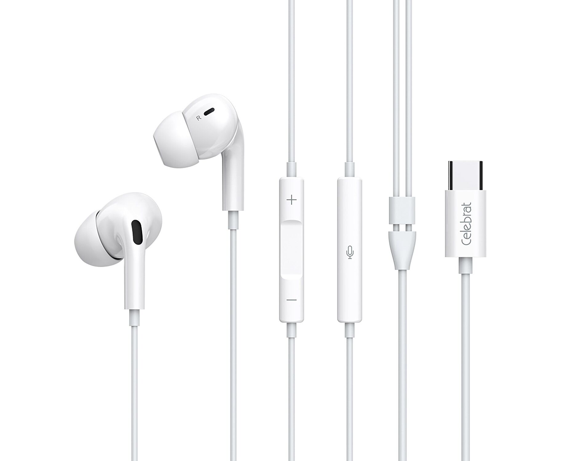 Проводные наушники с микрофоном внутриканальные Celebrat E300 Type-C (white) (243925)