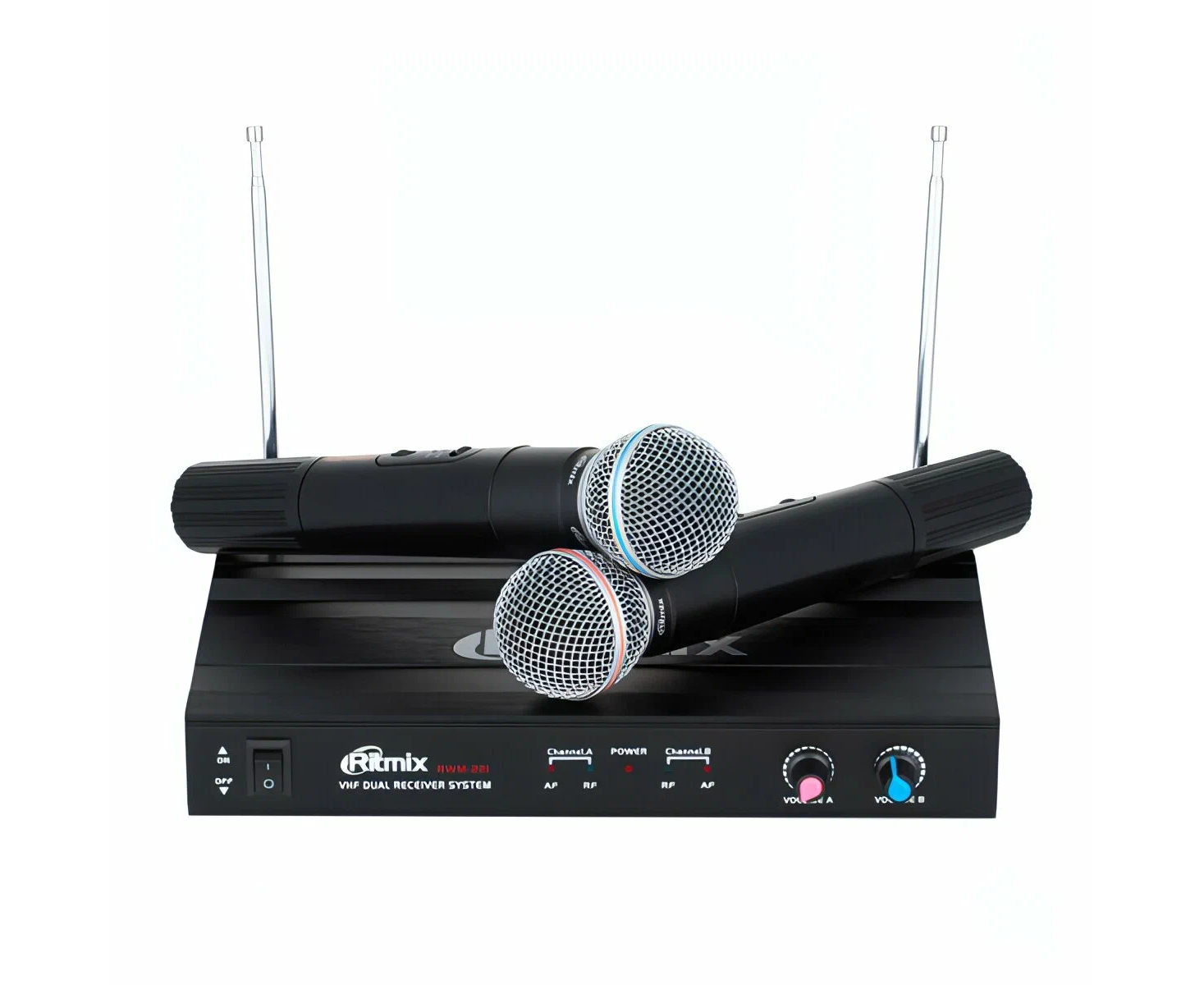 Микрофонная система RITMIX RWM-221 black 2микрофона, 87.5 - 92 МГц, 2 канала, 0,005проц., 40-20000 Гц, 600 Ом, –603д Б, 80д Б,макс девиация 10 КГц