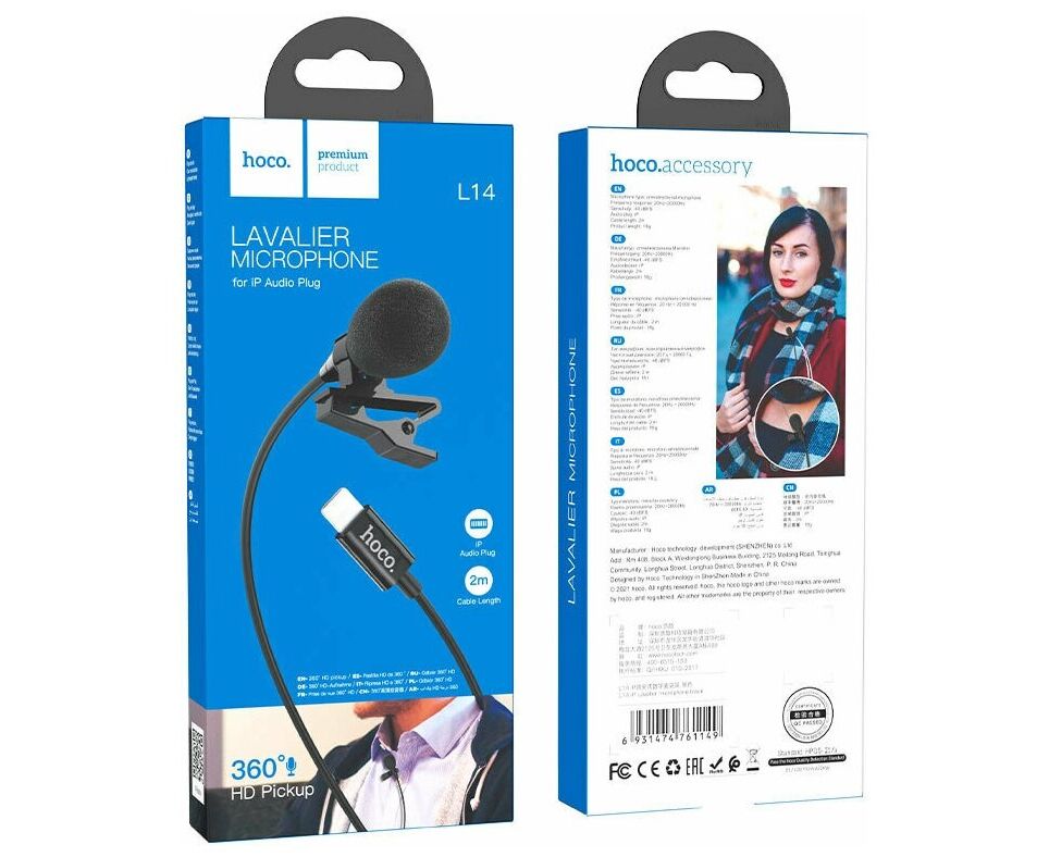 Микрофон для мобильного устройства HOCO L14 Type-C Lavalier microphone (черный)