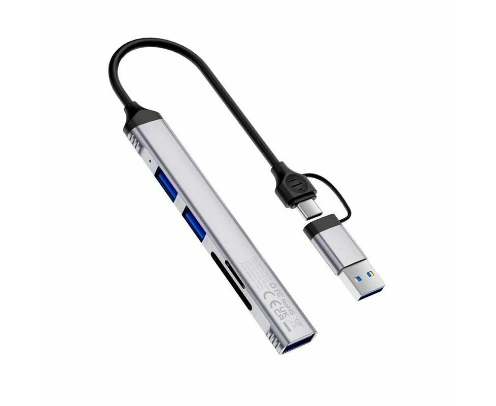 USB/Type-C HUB Wi WU Wi-HB003 ZOLO 5 in 1 (USB 3.0) + (2х USB 2.0) + SD Card+ Micro SD (Gray)