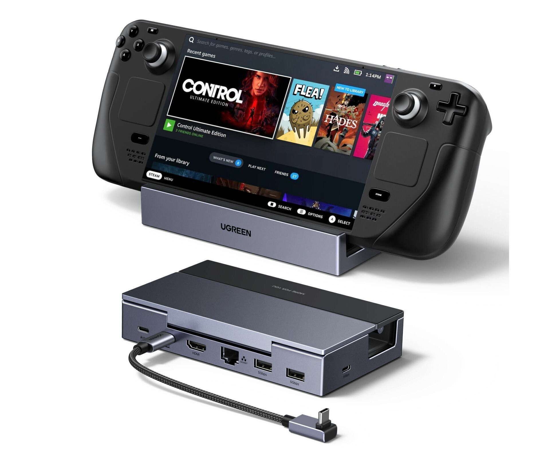 Док-станция UGREEN CM800 (75126) 6-in-1 1×USB-C 1×HDMI 1×USB-C 2×USB-A 1×RJ45 Docking Station Black