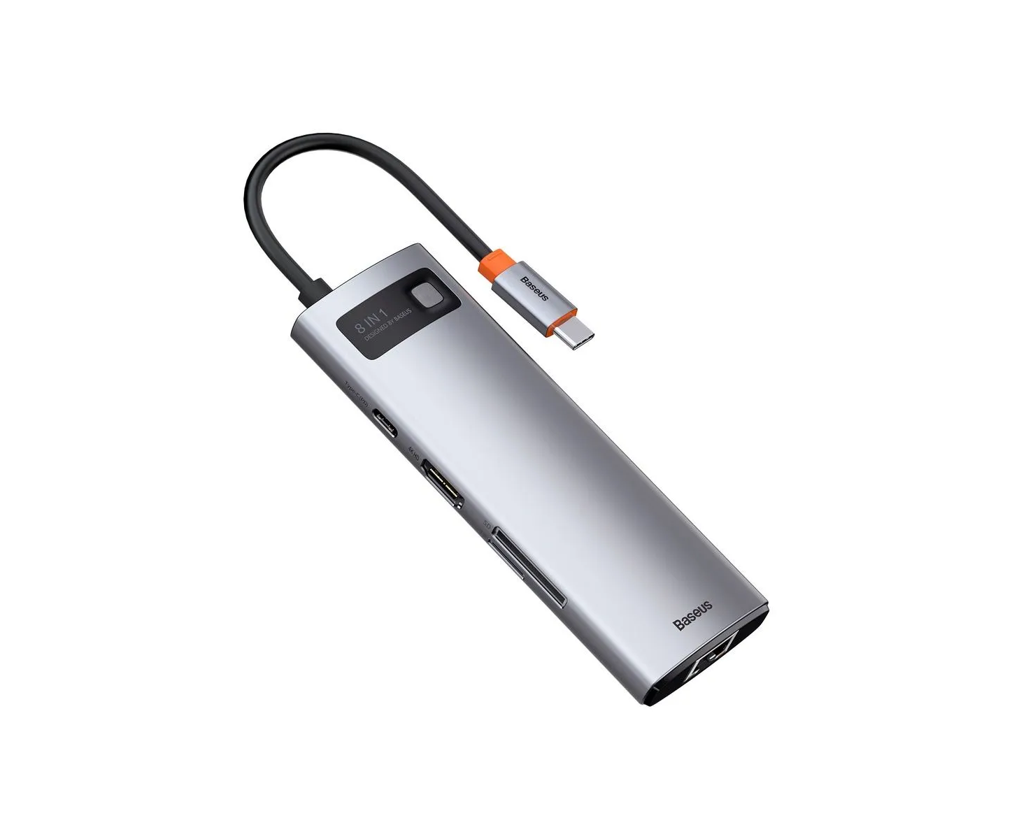 USB-C хаб Baseus CAHUB-CV0 G Metal Gleam 8в 1 3 USB/HDMI/USB-C/Micro SD/TF/RJ45 серый
