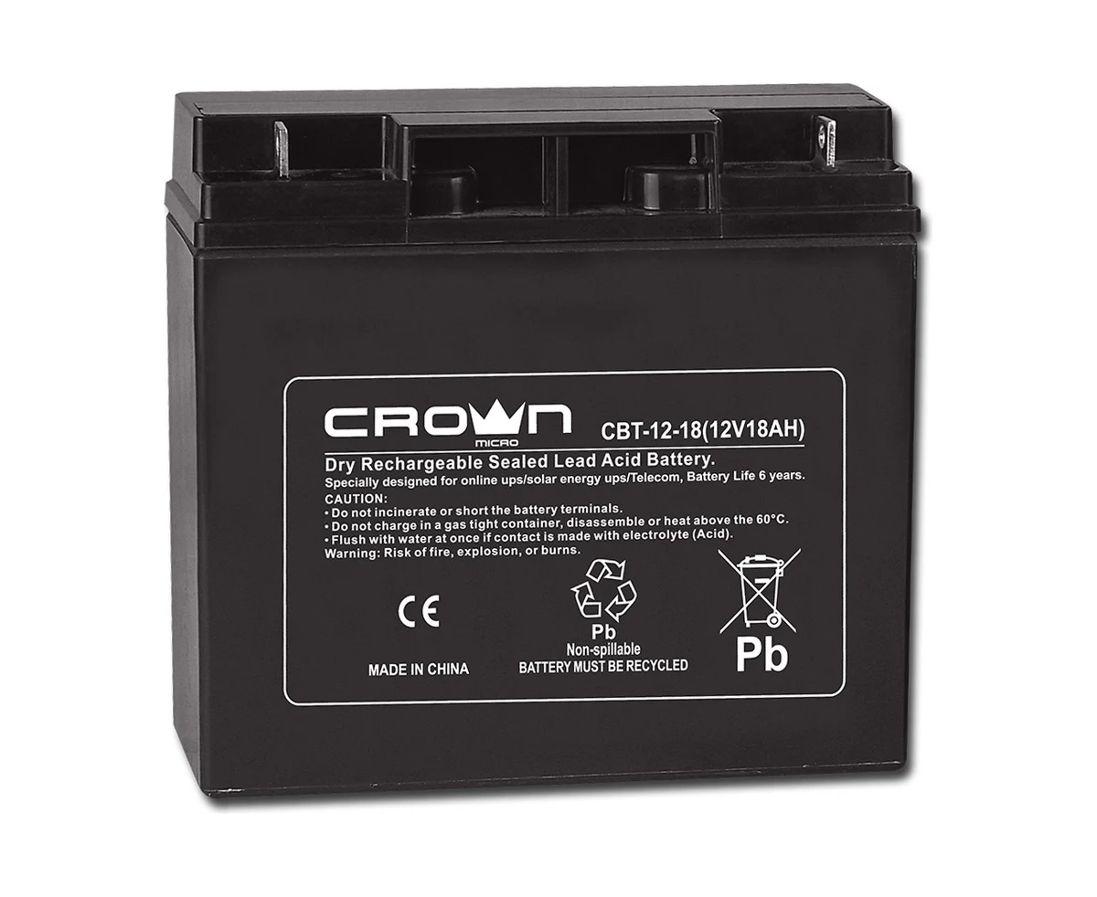 Аккумулятор Crown CBT-12-18 (CM000003025) свинцово-кислотный, 12 В, 18 А/Ч, ABS-пластик, Т5, срок службы 6 лет