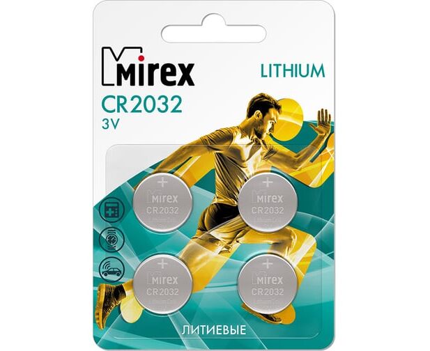 Батарейка Mirex CR2032-4 BL Lithium (23702-CR2032-E4) 3 В, (4/216/648)