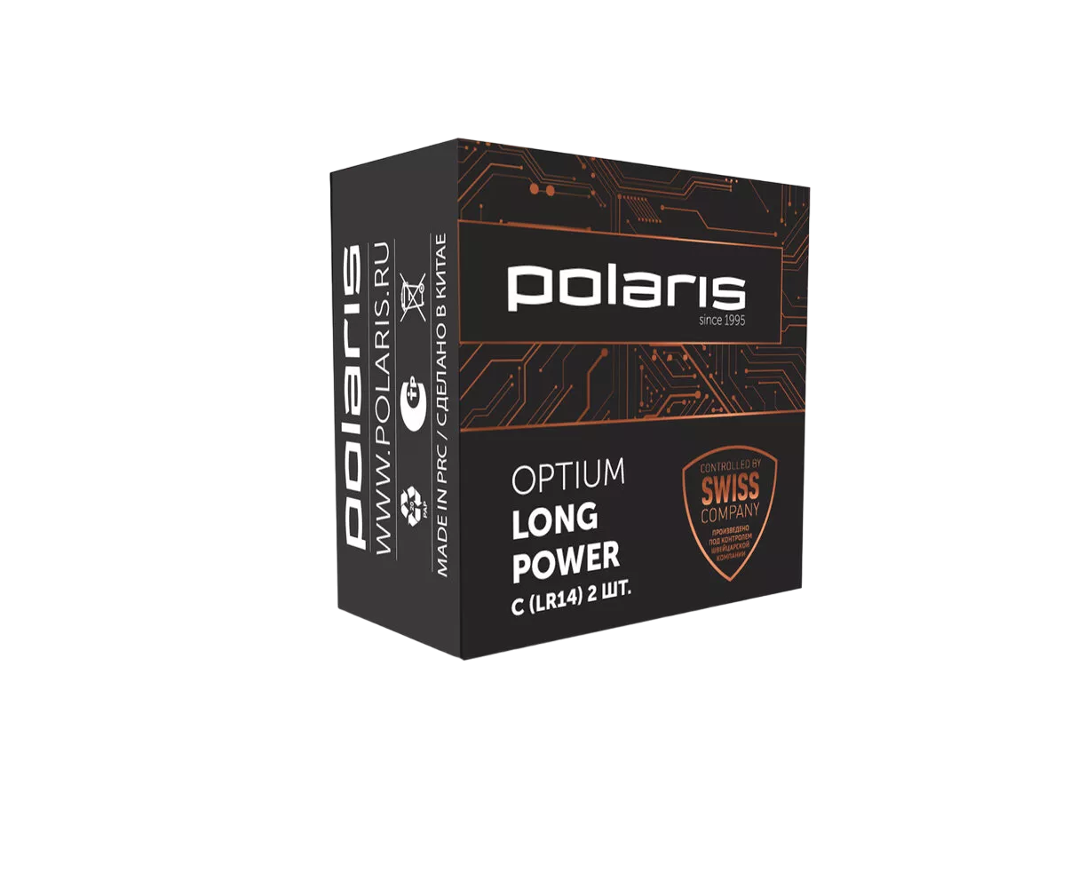 Щелочной элемент питания POLARIS PB LR14 (С) (2шт) Optium черный