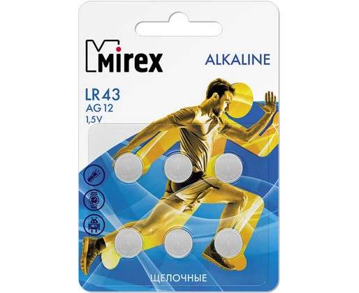 Батарейка Mirex G12-LR43-6 BL Alkaline (23702-LR43-E6) 1.5 B, (6/216/648)