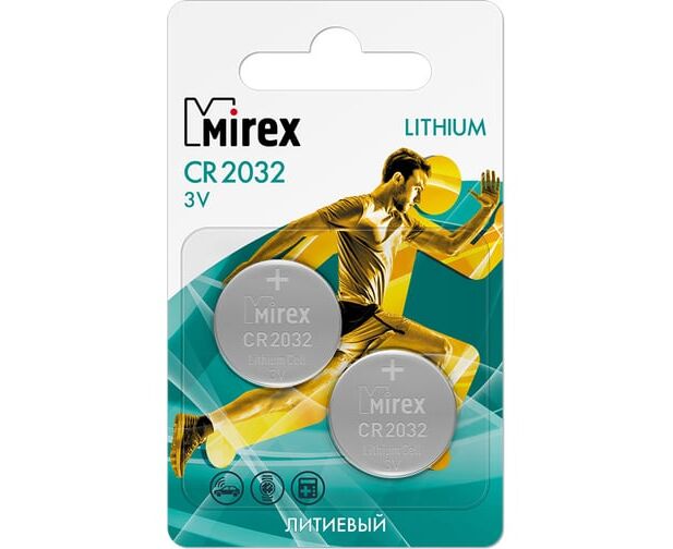 Батарейка Mirex CR2032-2 BL Lithium (23702-CR2032-E2) 3 В, (2/80/480)