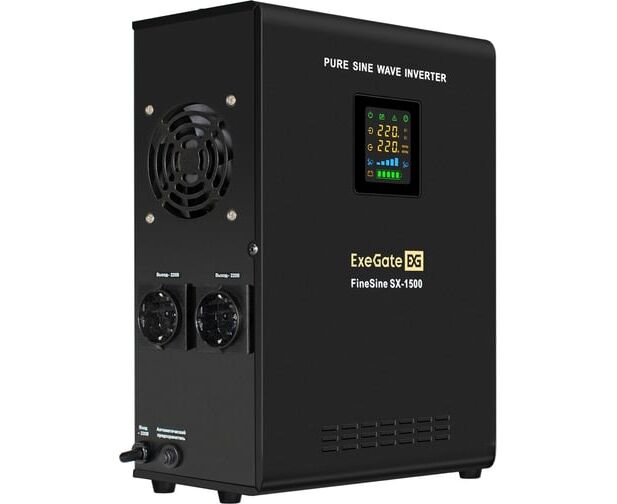 ИБП Exegate Fine Sine SX-1500.LCD.AVR.2 SH EX295998 RUS инвертор, синус, для котла, настенный 1500 VA/1050 W, чистая синусоида, цветной LCD-дисплей