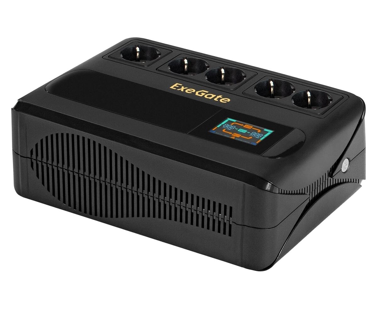 ИБП Exegate Exe Gate NEO Smart BU-600.LCD.AVR.5 SH EX295684 RUS 600 VA/360 W, цветной LCD-дисплей, AVR, 5*Schuko, Black