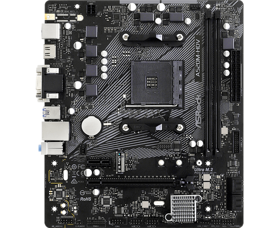 MB s AM4 AS Rock A520 M-HDV, AMD A520, 2x DDR4-3200, D-SUB+DVI-D+HDMI, 1x PCI-Ex16, 1x PCI-Ex1, 4x SATA3(RAID 0/1/10), 1x M.2, 8 Ch Audio, G Lan, (2+4)x USB2.0, (4+2)x USB3.2, 1x PS/2, m ATX, RTL