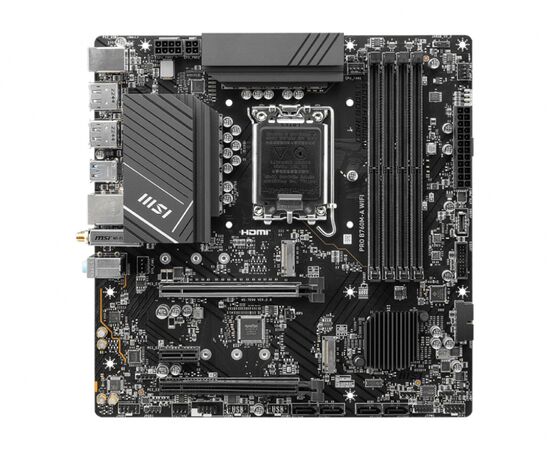 MB s1700 MSI Pro B760 M-A Wi Fi, 4*DDR5, 2*PCI Ex16, 1*PCI Ex1, 2*M.2, 1*Type C, 2*USB3.2 Gen2, 6*USB3.2 Gen1, 6*USB2.0, 4*SATA3.0, 2.5 G, 2*DP, 2*HDMI, M-ATX