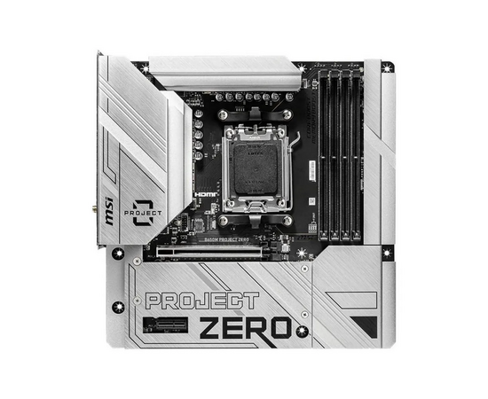 MB s AM5 MSI B650 M Project Zero, AMD B650, 4x DDR5-4800 МГц, 1x PCI-Ex16, 2x M.2, Micro-ATX (BC)