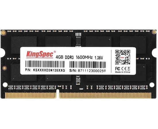 ОЗУ Kingspec KS1600 D3 N13504 G DDR3 4 Gb 1600 M Hz RTL PC3-12800 CL11 SO-DIMM 204-pin 1.35 В