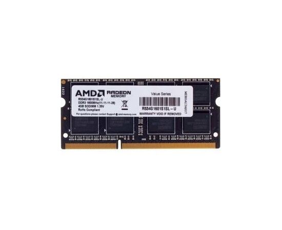 ОЗУ AMD Radeon (R534 G1601 S1 SL-U) 4 GB DDR3 L 1600 SO DIMM R5 Entertainment Series Black Non-ECC, CL11, 1.35 V, Retail