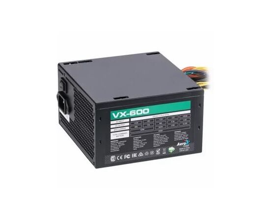 Блок питания Aerocool VX Plus 600, 600 W, ATX v2.3 Haswell, fan 12cm, 500mm cable, power cord, 20+4 P, 4+4 P, PC Ie 6+2 P x2, PATA x3, Sata x4, FDD