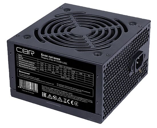 Блок питания CBR PSU-ATX500-12 EC ATX, 500 W, 20+4pin/1*4+4pin/1*6pin/2*IDE/4*SATA, 12cm fan, black