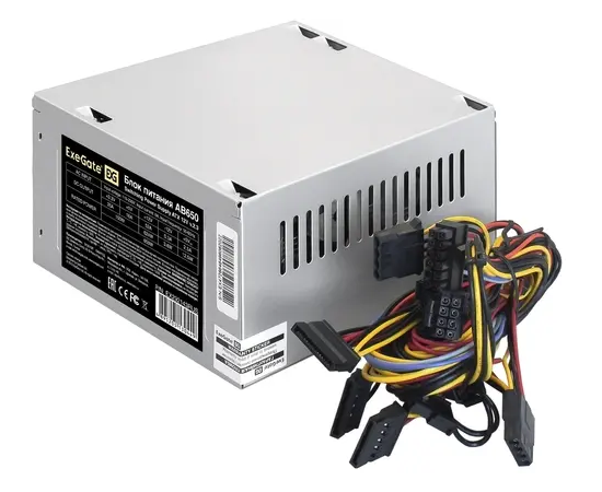 Блок питания Exe Gate AB650 EX292143 RUS-PC 650 W (ATX, PC, 8cm fan, 24pin, 4+4pin, PCI-E, 3x SATA, 2x IDE, кабель 220 V в комплекте)