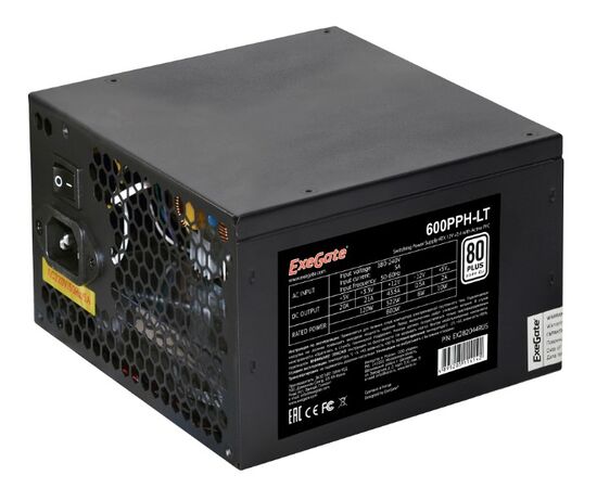 Блок питания Exe Gate 600 PPH-LT-OEM EX282044 RUS-OEM 600 W, 80+, ATX, black, APFC, 12cm, 24p, (4+4)p, 5*SATA, 3*IDE