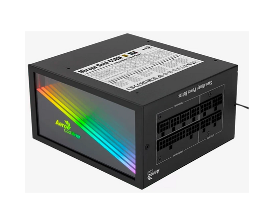 Блок питания AEROCOOL Mirage Gold 650 W Fully Modular (4711099472581), ATX12 V Ver. 2.52 80+Gold, APFC, 120mm fan, ARGB, 24pin, 2x(4+4)pin, 2x PCI-E)