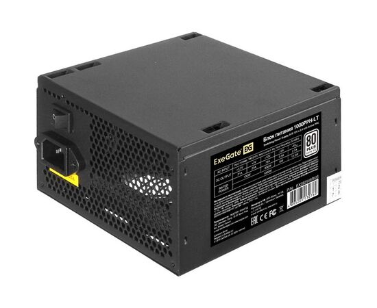 Блок питания Exe Gate 1000 PPH-LT EX292146 RUS-S 1000 W (ATX, APFC, SC, КПД 82 (80 Plus), 12cm fan, 24pin, (4+4)pin, PC Ie, 5x SATA, 3x IDE, кабель 220 V)