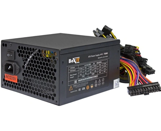 Блок питания BOXIT JM-A700w black 700 W (ATX, APFC, 20+4 P, 2x PC Ie 6+2 P, 120mm fan)