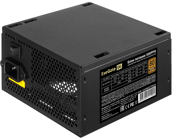 Блок питания Exe Gate 500 PPH-S-OEM EX280577 RUS-OEM-S 500 W (ATX, APFC, SC, (80 Plus Bronze), 12cm fan, 24pin, 2x(4+4)pin)