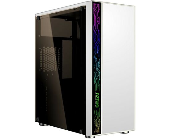Корпус Ginzzu A390 White Window RGB подсветка 1*USB 3.0, 2*USB 2.0, AU