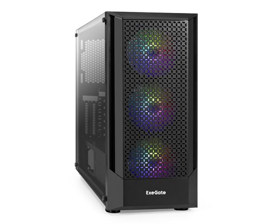 Корпус Exe Gate EVO-8227 EX295765 RUS Miditower (ATX, без БП, 2*USB+1*USB3.0+HD Audio, черный, 3 вент. с RGB подсветкой, бок. панель - зак. стекло)