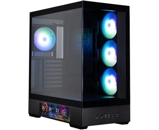 Корпус ZALMAN P40 DS, ATX, Black, Window, 9.1-inch LCD screen, 2x Combo(2.5” or 3.5”), 1x2.5”, 1x USB Type-C, 2x USB3.0, Side 3x120mm ARGB, Rear 1x120mm